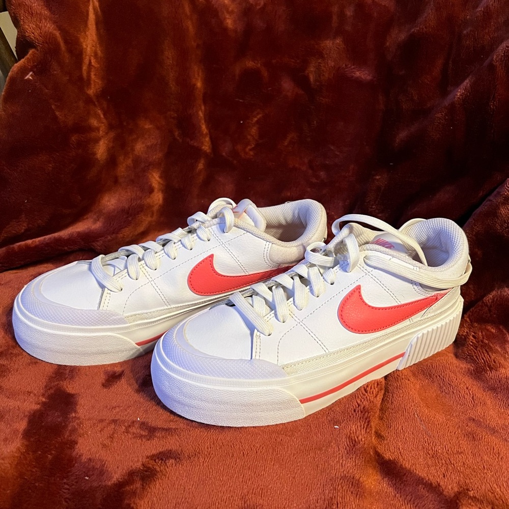 Nike White Sneakers with Pink Swoosh
